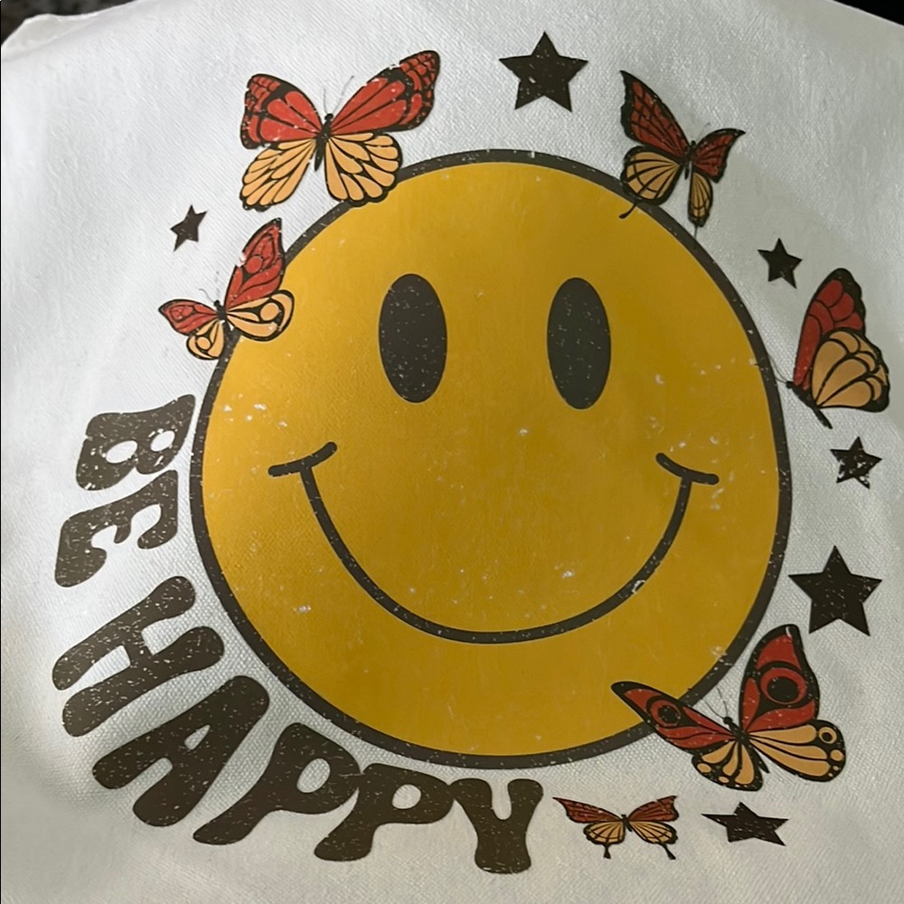 🌵.  Custom Be Happy Smiley Face Graphic Canvas Bag.‎ NWOT